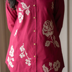 Embroidery Work Cotton Flex Magenta Co_ord Set