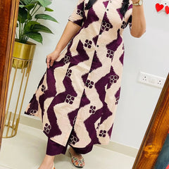 Purple Printed Cotton Kurti & Palazzo Set