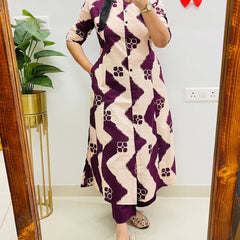 Purple Printed Cotton Kurti & Palazzo Set
