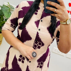 Purple Printed Cotton Kurti & Palazzo Set