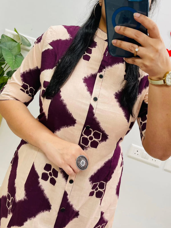 Purple Printed Cotton Kurti & Palazzo Set