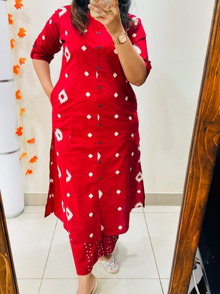 Red Printed Cotton A-Line Co-ord Set