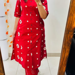 Red Printed Cotton A-Line Co-ord Set