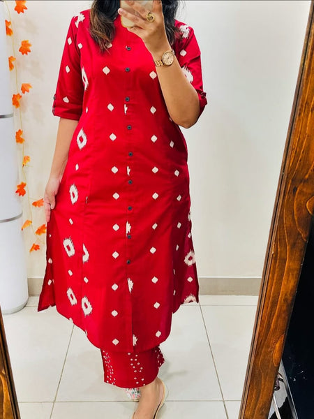 Red Printed Cotton A-Line Co-ord Set