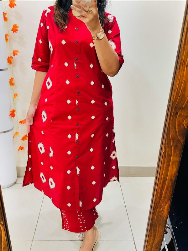 Red Printed Cotton A-Line Co-ord Set
