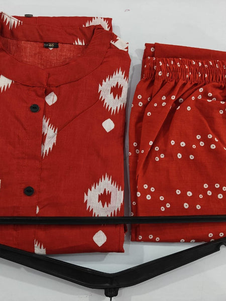 Red Printed Cotton A-Line Co-ord Set