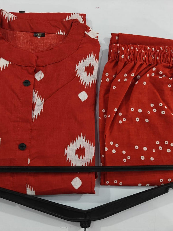 Red Printed Cotton A-Line Co-ord Set