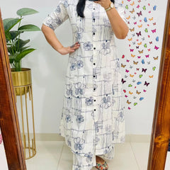 Blue Printed Cotton Palazzo Set