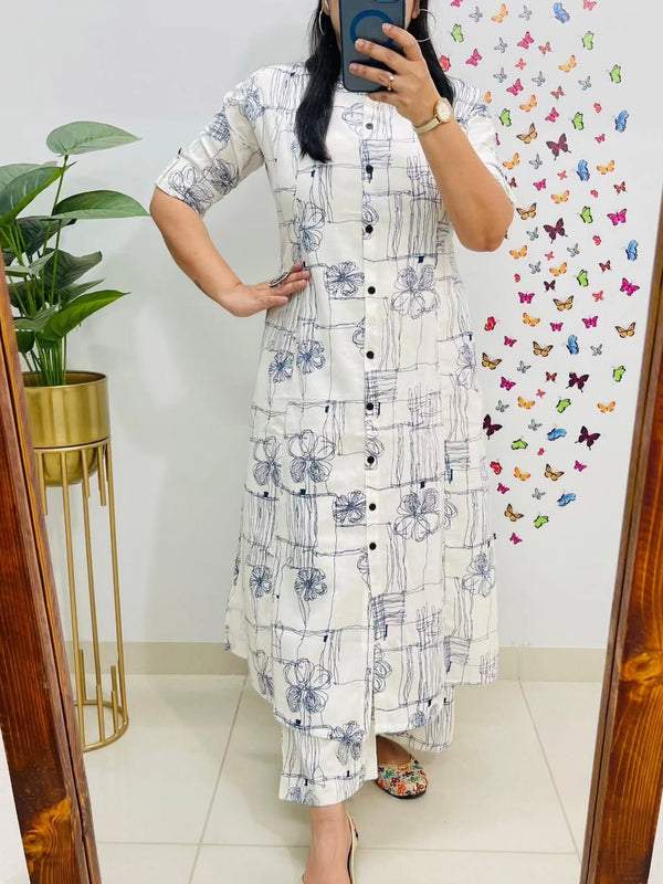 Blue Printed Cotton Palazzo Set