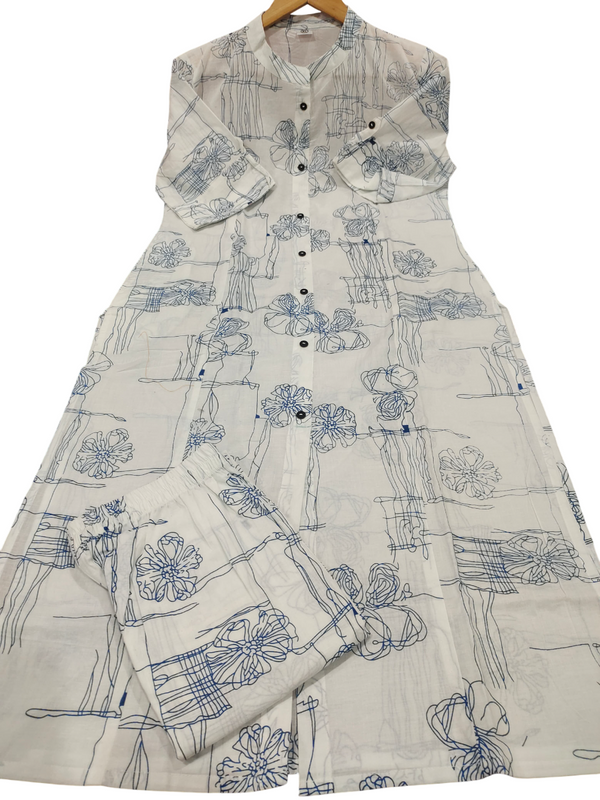 Blue Printed Cotton Palazzo Set