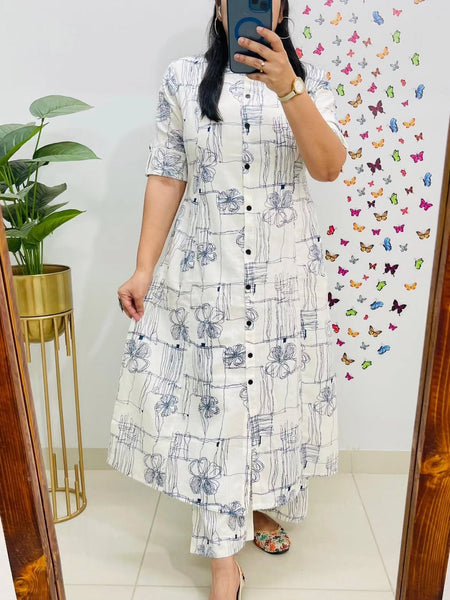 Blue Printed Cotton Palazzo Set