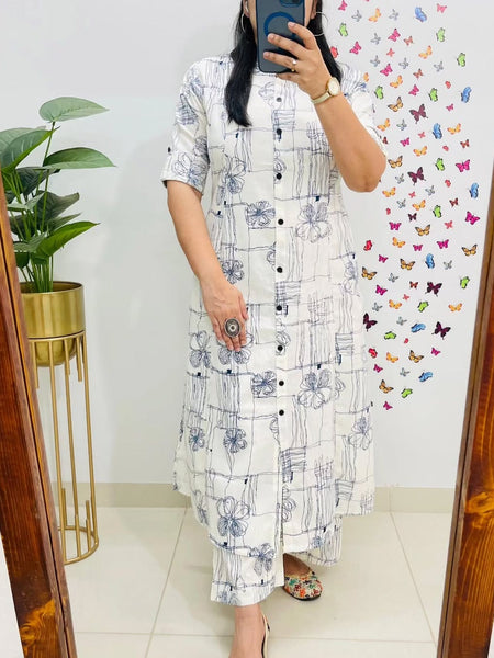 Blue Printed Cotton Palazzo Set