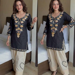 Aari Work Black Cotton Farshi Salwar Set