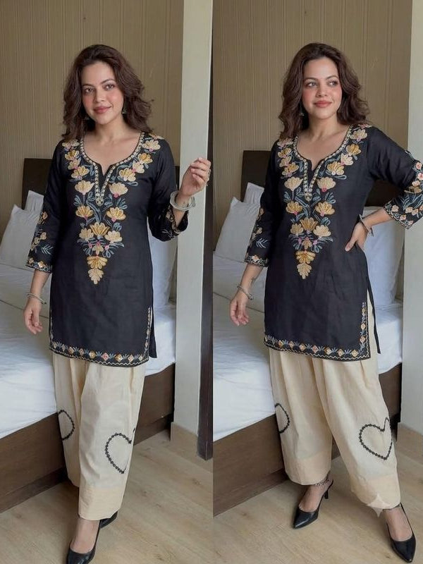 Aari Work Black Cotton Farshi Salwar Set