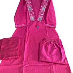 Beautiful Designer Magenta Color Cotton Suit Set