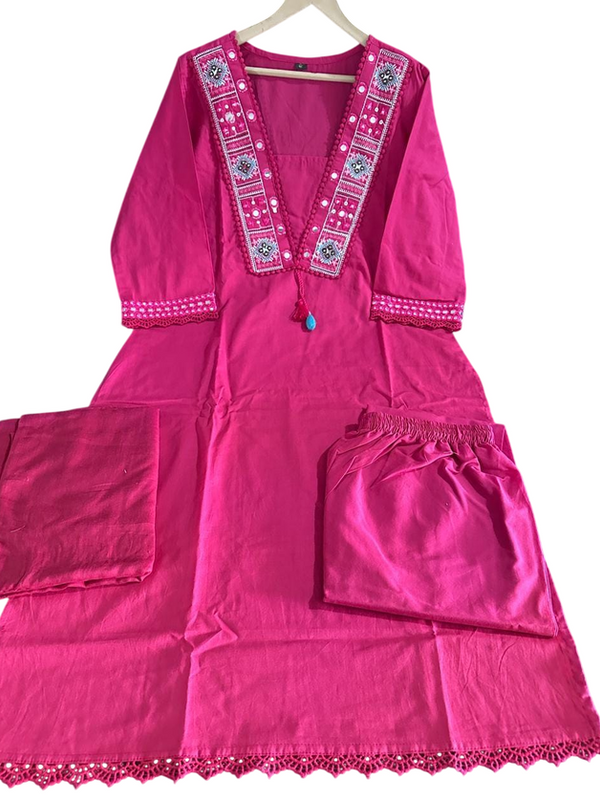 Beautiful Designer Magenta Color Cotton Suit Set