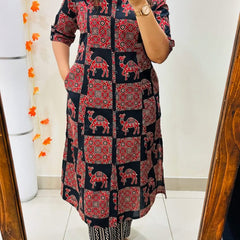 Camel Print Black Kurti Palazzo Set