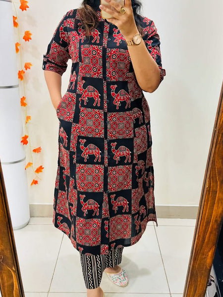 Camel Print Black Kurti Palazzo Set