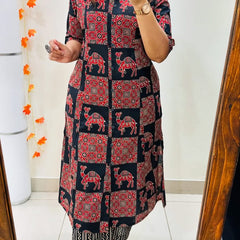 Camel Print Black Kurti Palazzo Set