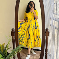 Beautiful Tie-Dye Print Cotton Full Flare Midi Gown