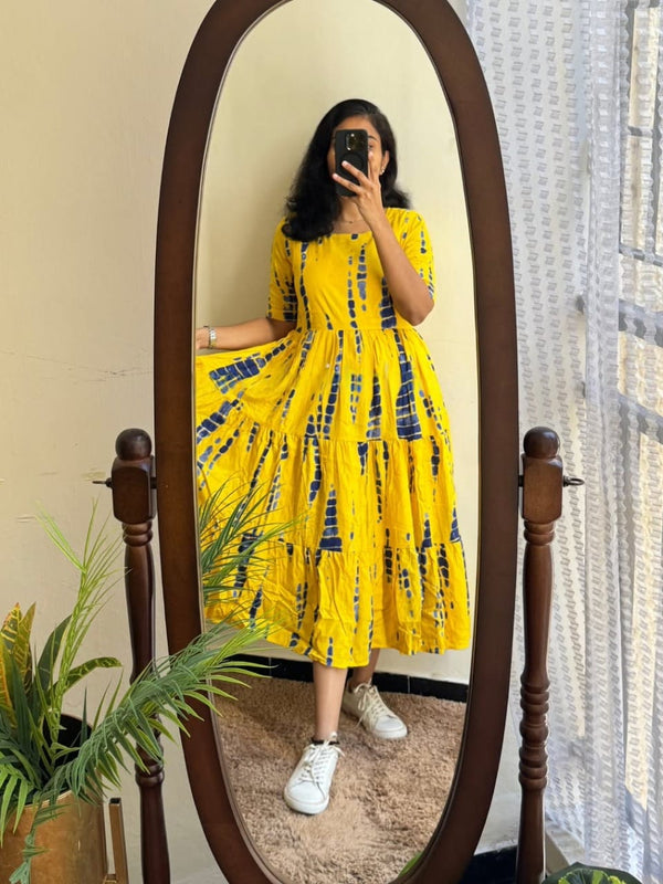 Beautiful Tie-Dye Print Cotton Full Flare Midi Gown