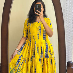 Beautiful Tie-Dye Print Cotton Full Flare Midi Gown