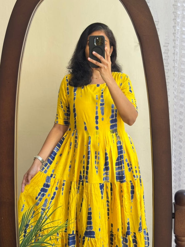 Beautiful Tie-Dye Print Cotton Full Flare Midi Gown