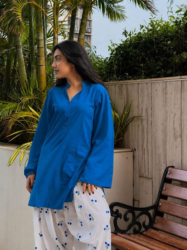 Chery Embroideried Work Blue Farshi Salwar Set
