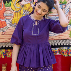 Blue Cotton Embroidery Work Co-ord Set
