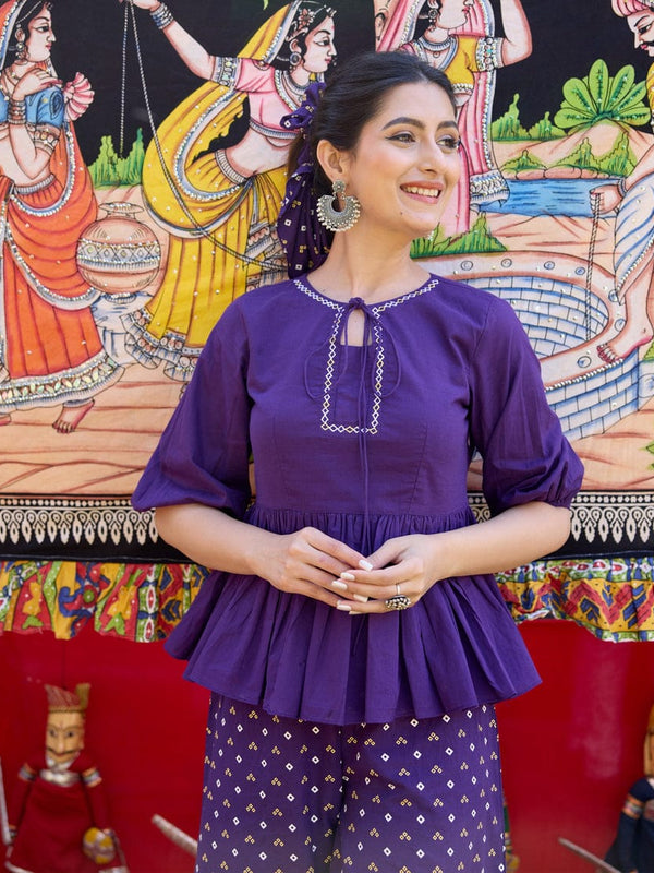 Blue Cotton Embroidery Work Co-ord Set