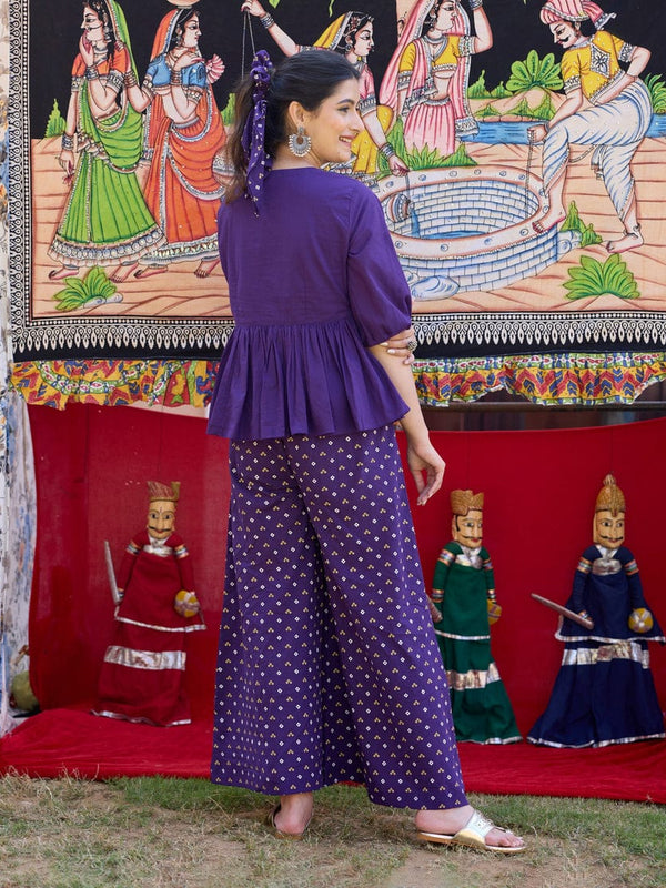 Blue Cotton Embroidery Work Co-ord Set