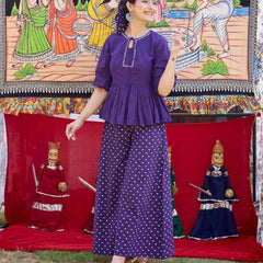 Blue Cotton Embroidery Work Co-ord Set