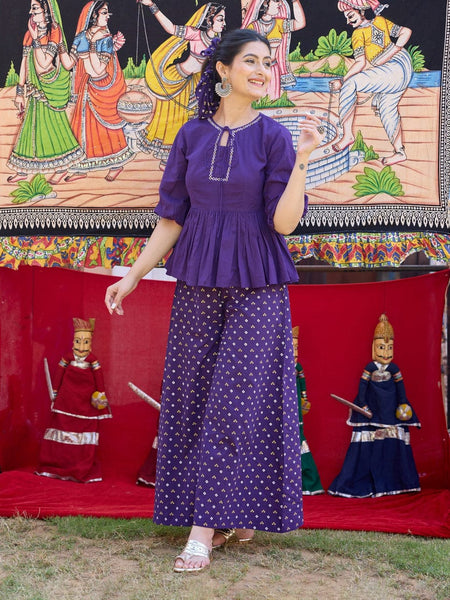 Blue Cotton Embroidery Work Co-ord Set