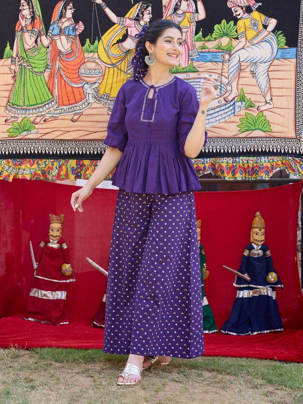 Blue Cotton Embroidery Work Co-ord Set