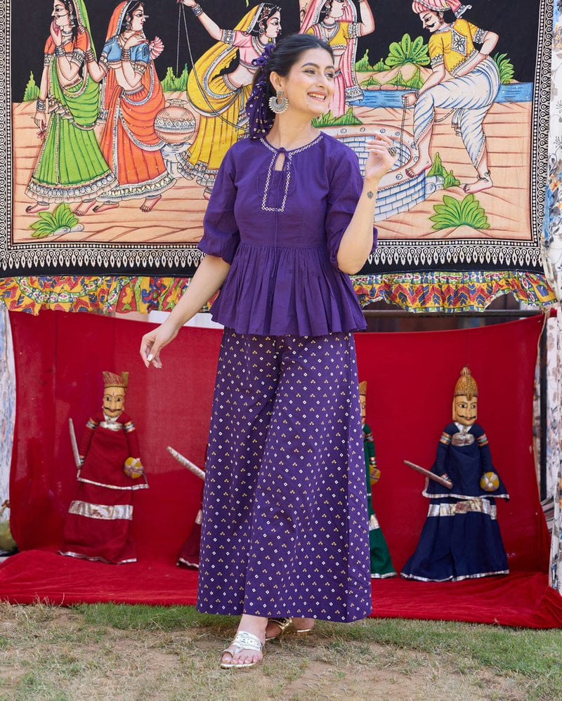 Blue Cotton Embroidery Work Co-ord Set