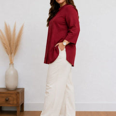 Maroon Color Cotton Kurti Pant Set