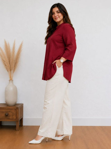 Maroon Color Cotton Kurti Pant Set