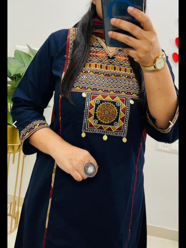 Embroidery Work Blue Cotton Suit Set