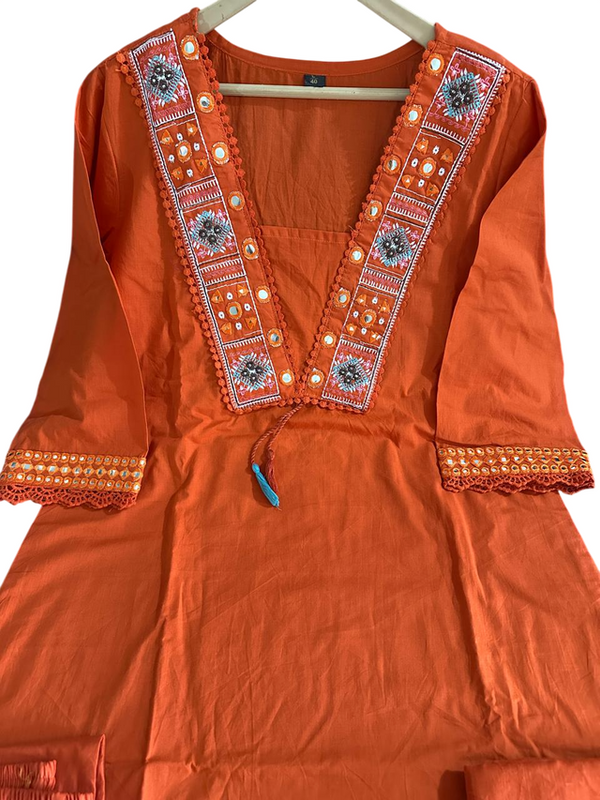 Beautiful Designer Rust Color Cotton Suit Set