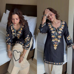 Aari Work Black Cotton Farshi Salwar Set