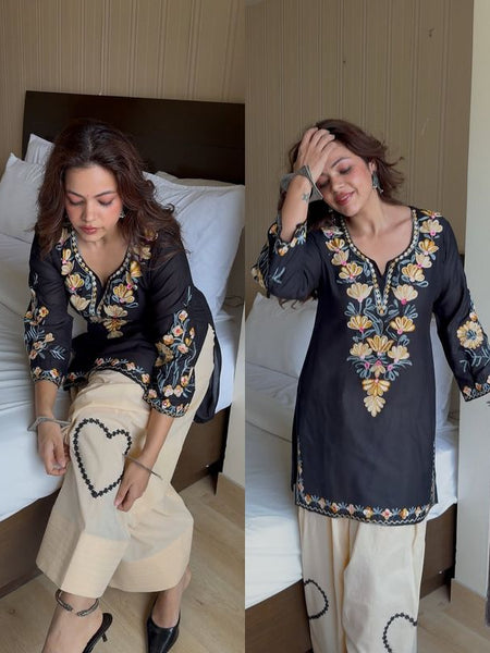 Aari Work Black Cotton Farshi Salwar Set