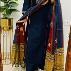 Embroidery Work Blue Cotton Suit Set