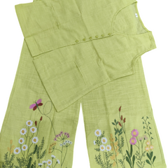 Green Embroidered Cotton Slub Co-ord Set