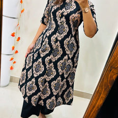Black Printed Cotton Kurti & Palazzo Set