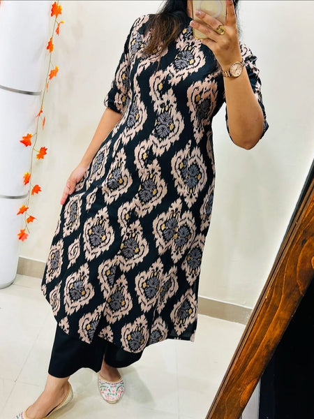 Black Printed Cotton Kurti & Palazzo Set