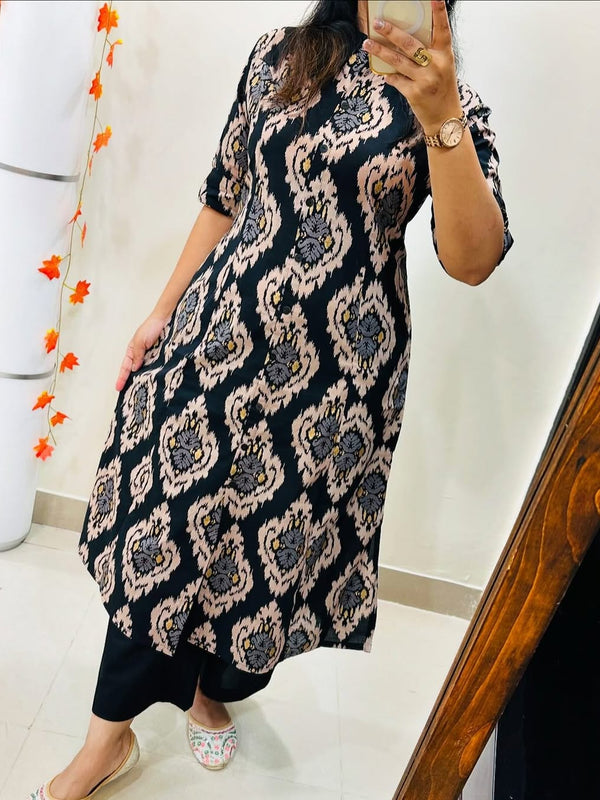 Black Printed Cotton Kurti & Palazzo Set