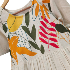 Beige Cotton Flex Floral Print Midi Kurti