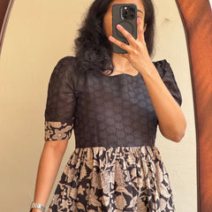 Black Chikankari Schiffli Cotton Midi Gown