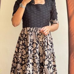 Black Chikankari Schiffli Cotton Midi Gown