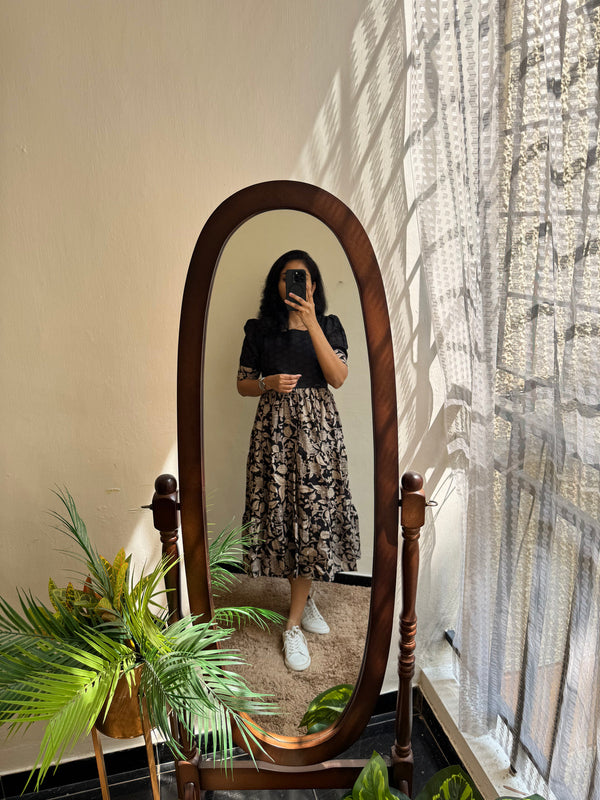 Black Chikankari Schiffli Cotton Midi Gown